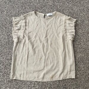 The Row Beige Frayed Edge Sleeve Top Shirt S